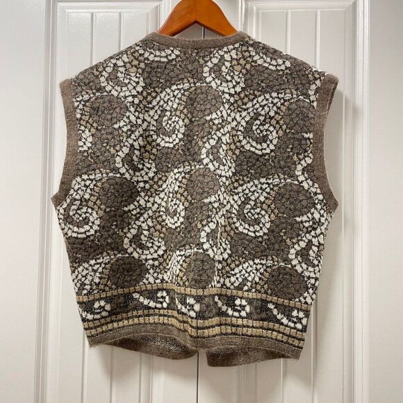 Vintage Made in France Mosaic Wool Vest Brown - Picture 3 of 13